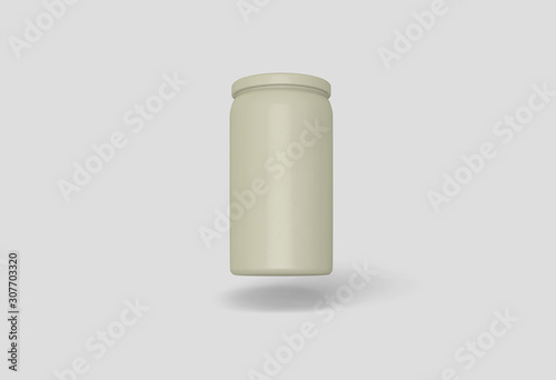 Blank Can packaging Mock up on light gray background.3D rendering