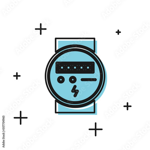 Black Electric meter icon isolated on white background. Vector Illustration photo