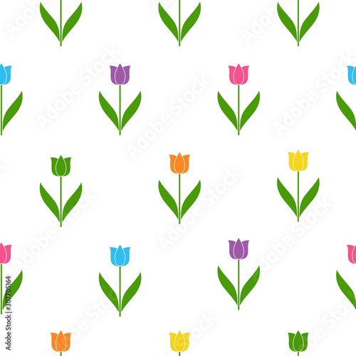 Cute seamless floral pattern with tulips on white background