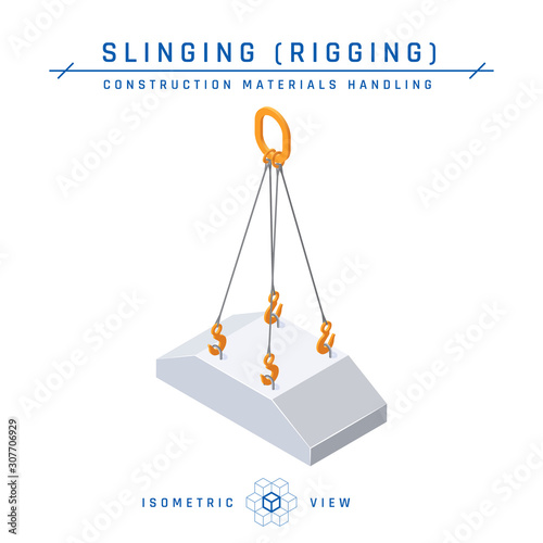 Concrete block slinging, vector in isometric style
