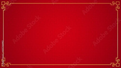 Oriental chinese border ornament on red background, vector illustration