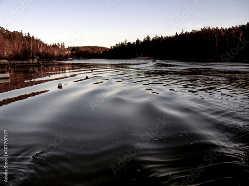 Photography frozen river in winter, sweden, stockholm europe, nacka