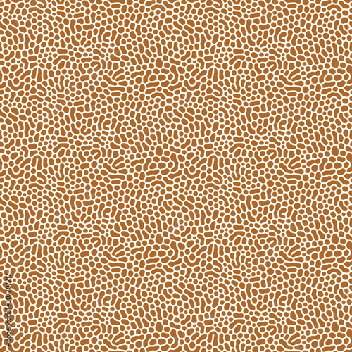 Organic seamless pattern with rounded shapes. Diffusion reaction background. Irregular stone effect design. Abstract vector illustration in gold.