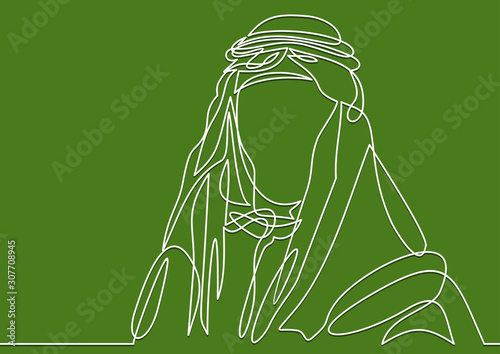 standing middle east arab man in keffiyeh - single line drawing