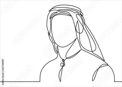 standing middle east arab man in keffiyeh - single line drawing