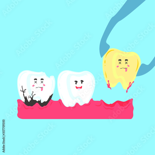 Medicine, bad teeth, problematic sick and unhealthy teeth concept, vector flat cartoon illustration