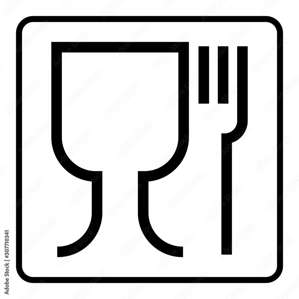 gz612 GrafikZeichnung - german - Piktogram / Rahmen mit Lebensmittelecht  Symbol. english - frame / food grade - safe for food use icon. wine glass  and fork symbol. square xxl g8754 Stock Illustration | Adobe Stock