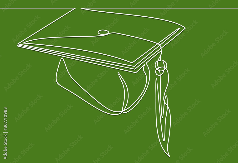 one line drawing of isolated vector object - graduation cap Stock ...