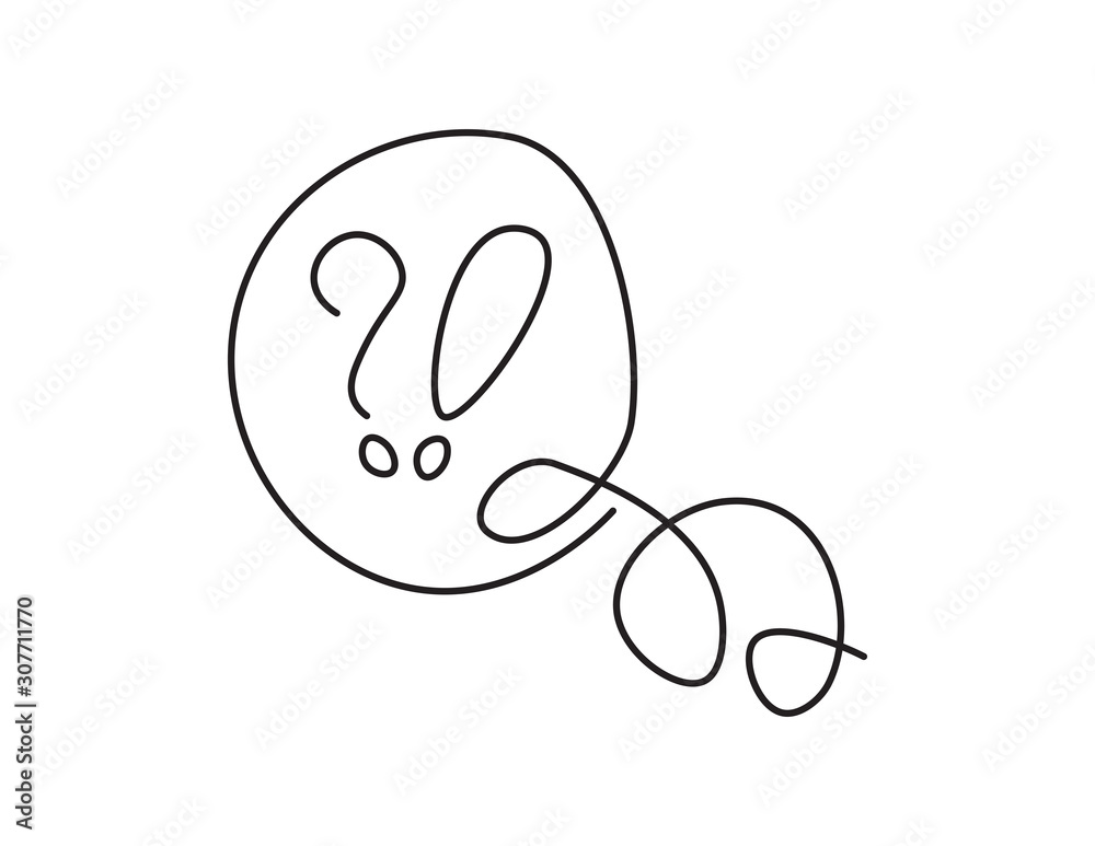 Black line art think bubble with question mark and exclamation mark on White background Black line art think bubble with question mark and exclamation mark on White background