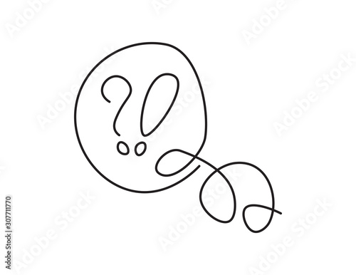 Black line art think bubble with question mark and exclamation mark on White background