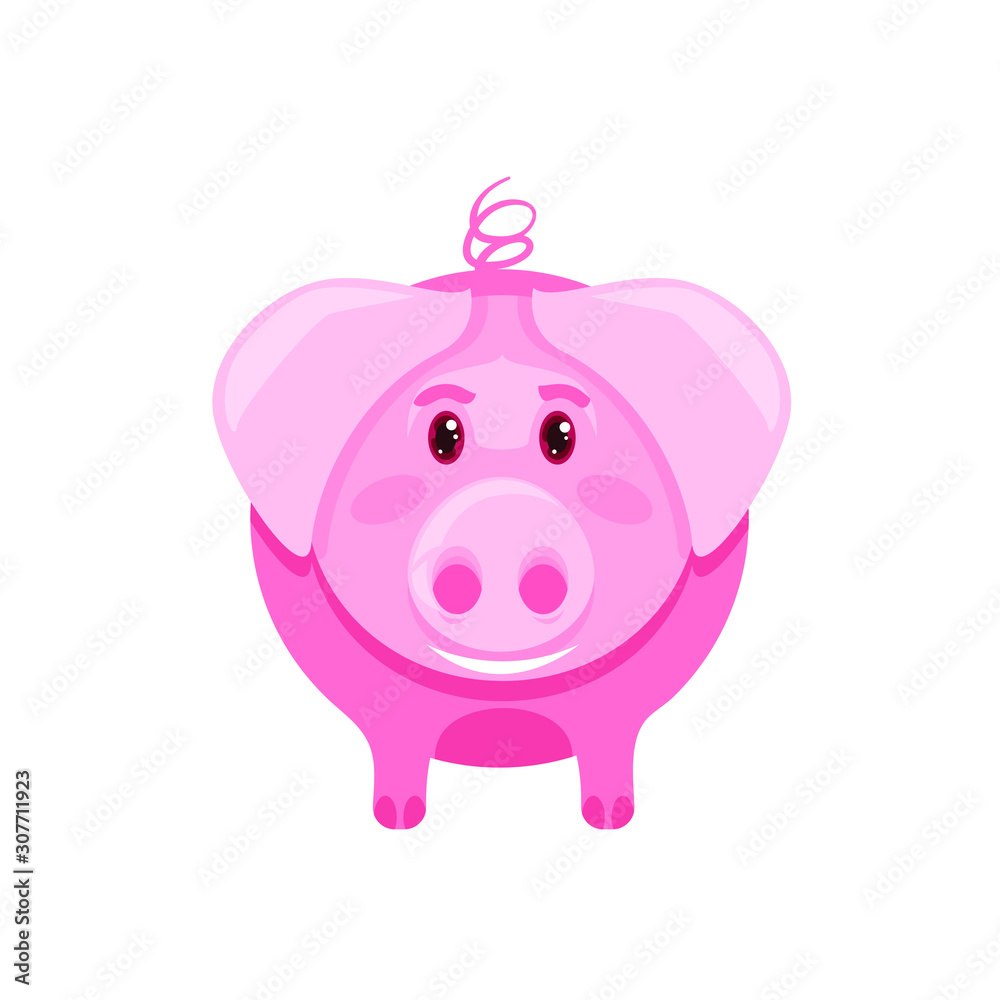 Fototapeta premium Flat cartoon vector pink pig, vector illustration isolated on white background