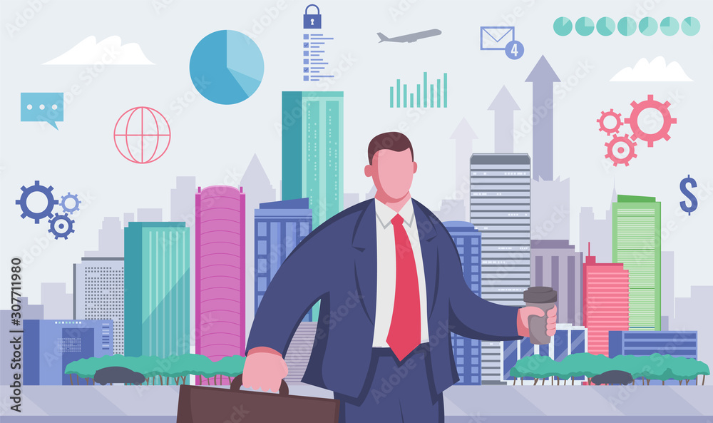 Business person in the modern city. Economy and Finance. Evereday job. Vector Business person in the modern city. Economy and Finance. Evereday job. Vector