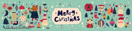 Christmas decorative banner with incredible characters in vintage style	