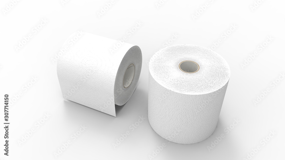 3d rendering of two toilet paper rolls isolated in a studio background 3d rendering of two toilet paper rolls isolated in a studio background