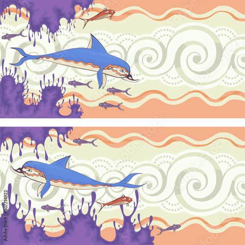 Minoan ancient culture.Ancient greece mythology.Background with minoan dolphin.Crete.