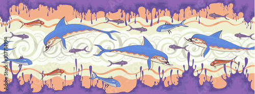 Minoan ancient culture.Ancient greece mythology.Background with minoan dolphin.Crete.