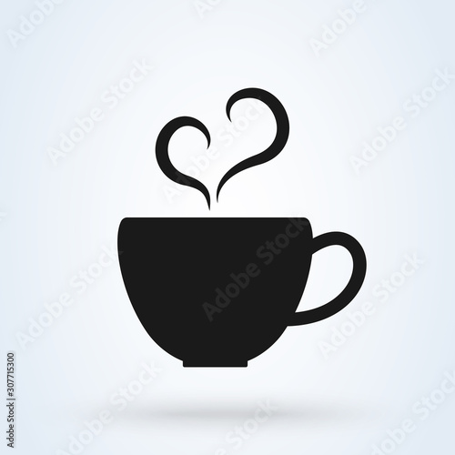 Cup of coffee and love heart. Simple vector modern icon design illustration.