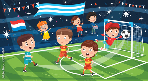 Little Children Playing Football Outdoor