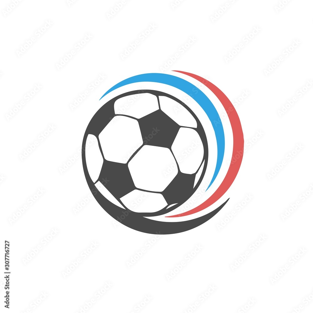 Soccer football logo icon with swoosh design.