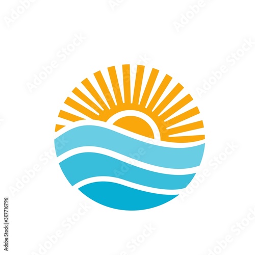 Abstract design of the sun and sea icons. Vector illustration
