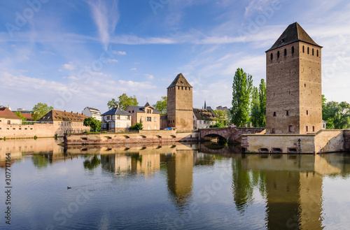 Sightseeing of France. Beautiful view of Petite France quarter. A popular attraction in Strasbourg