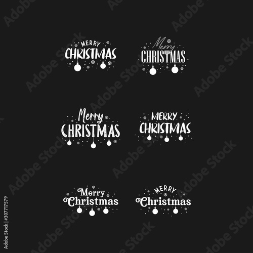 Merry Christmas, typography lettering badge emblems collection. Vector Xmas design for postcard, invitation, greeting card.