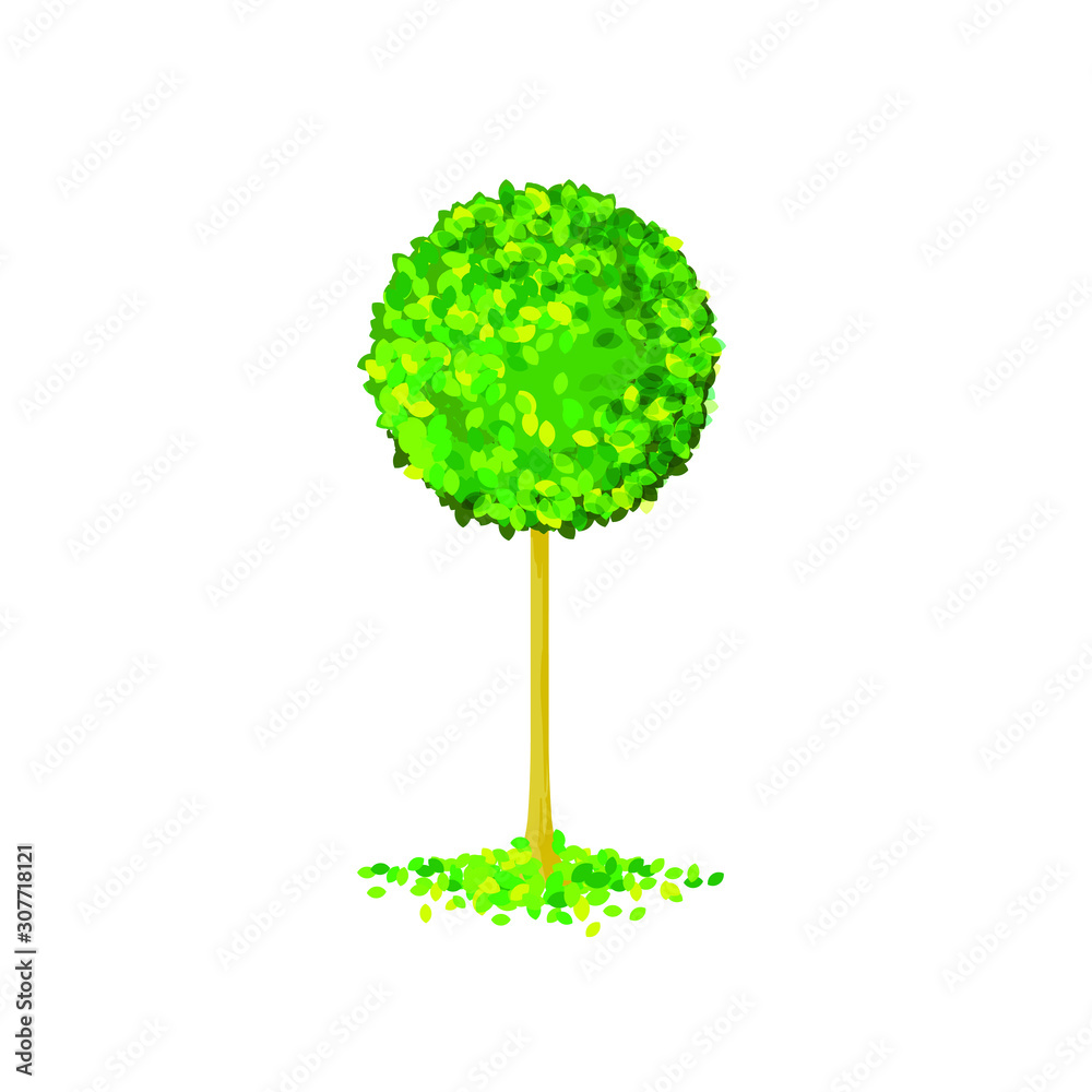 Flat cartoon vector illustration of tree with many leaves, vector illustration isolated on white background Flat cartoon vector illustration of tree with many leaves, vector illustration isolated on white background