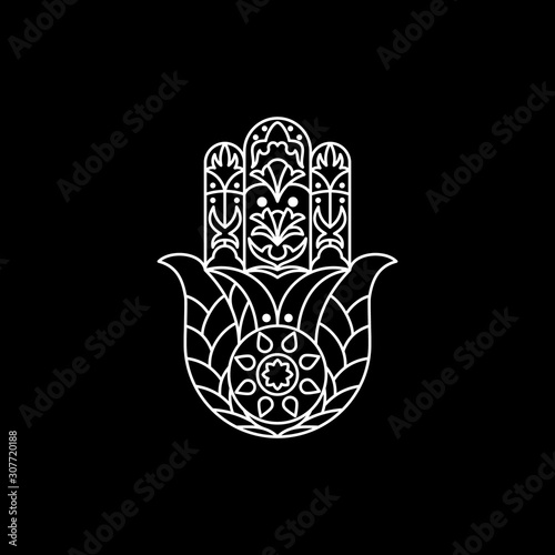 hamsa hand logo vector tatto linear style. vector isolated premium photo