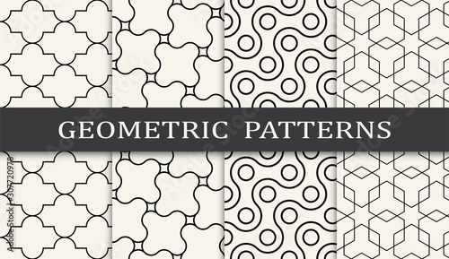 black and white geometric grid pattern set