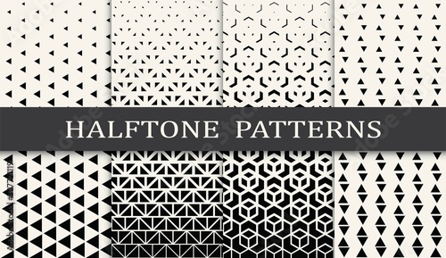 black and white geometric seamless halftone pattern set