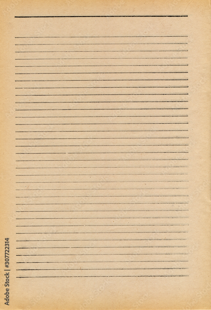 Aged paper texture background Lined letter writing paper or old vintage blank page of notebook