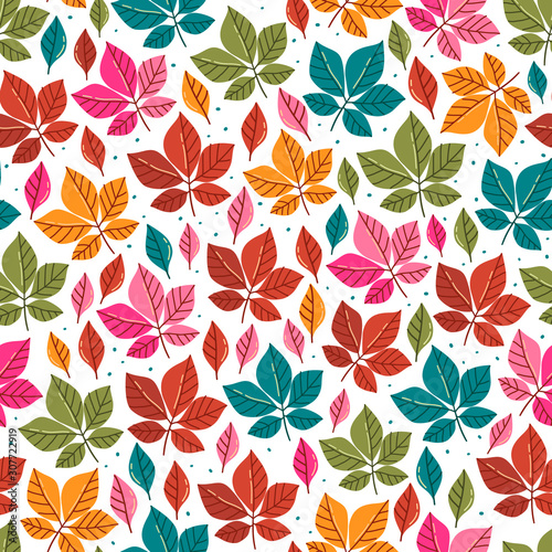 Seamless pattern with autumn leaves. Fall background. Vector wallpaper.
