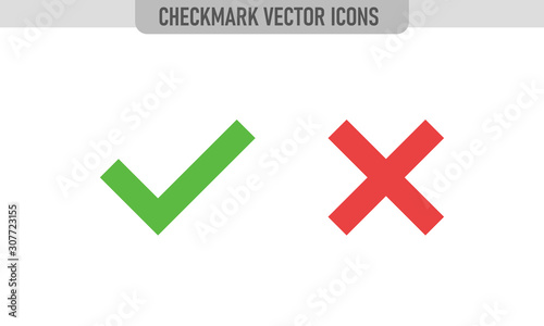 Checkmark vector icons, green tick and red x cross. Approval and disapproval Check marks.