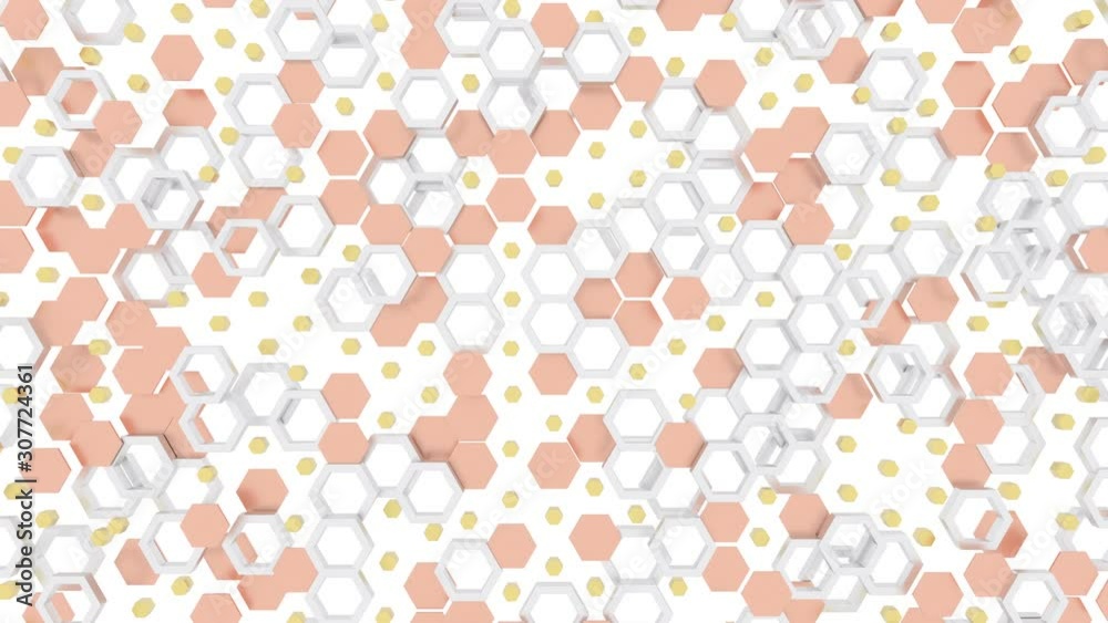 Multi-colored hexagons move on a white background. Multi-colored hexagons move on a white background.