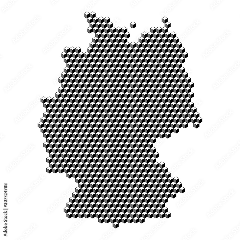 Germany map from 3D black cubes isometric abstract concept, square pattern, angular geometric shape. Vector illustration.