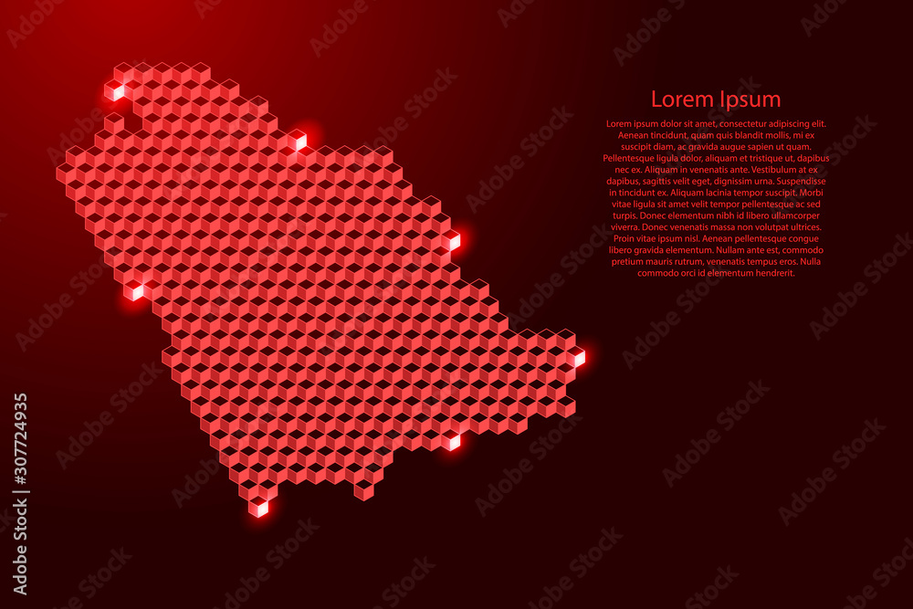 Saudi Arabia map from 3D red cubes isometric abstract concept, square pattern, angular geometric shape, for banner, poster. Vector illustration.