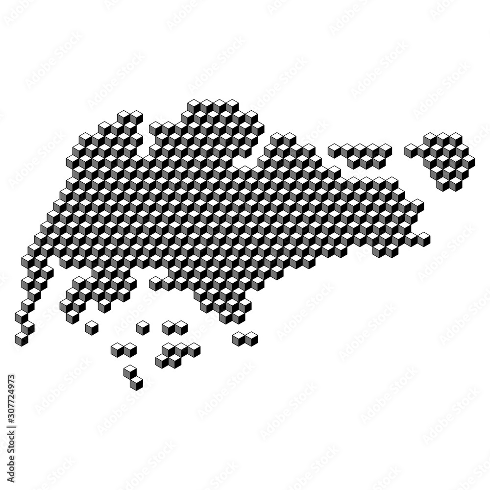 Singapore map from 3D black cubes isometric abstract concept, square pattern, angular geometric shape. Vector illustration.