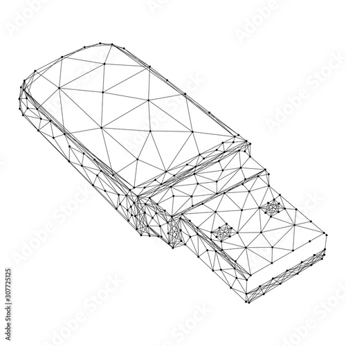 USB flash drive from abstract futuristic polygonal black lines and dots. Vector illustration.