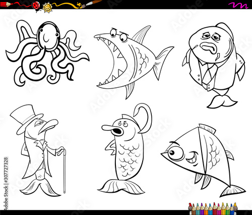 cartoon sea life animals coloring book page