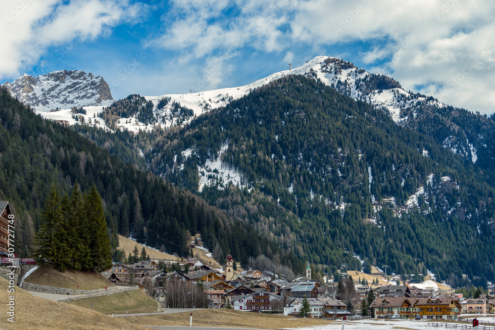 View of Canazei in the Dolomites
