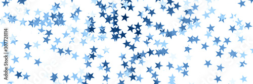 Banner with stars confetti toned blue color isolated on white background.
