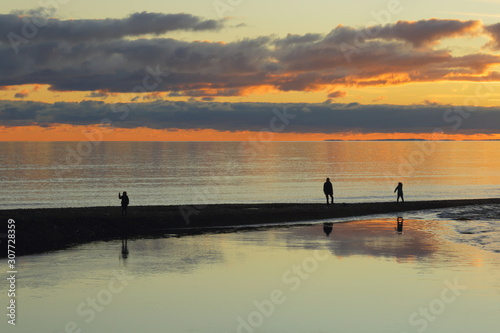 River Axe estuary near town of Seaton in Devon at sunset