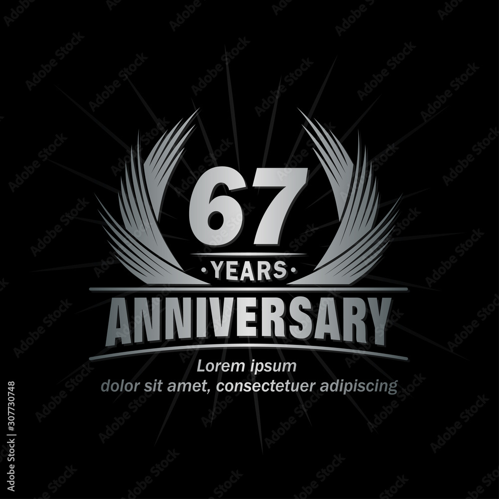 67 years logo design template. Anniversary vector and illustration template. 67 years logo design template. Anniversary vector and illustration template.