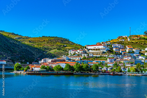 Pinhao village on shore of river Douro in Portugal photo