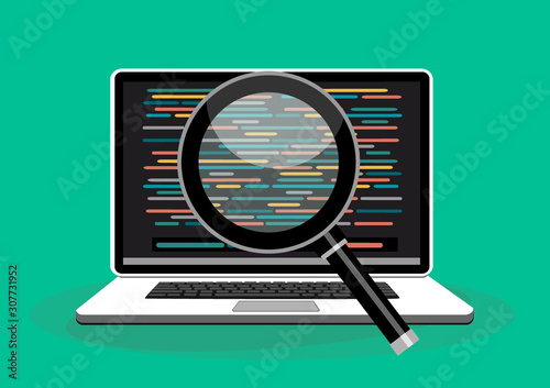 Software testing. Software development workflow process coding testing analysis concept. Vector stock illustration.
