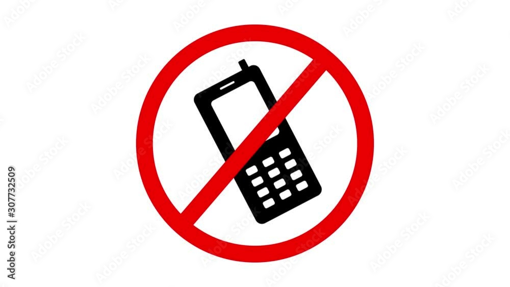 Animation of mobile phone vibration and prohibition sign. Animation of mobile phone vibration and prohibition sign.