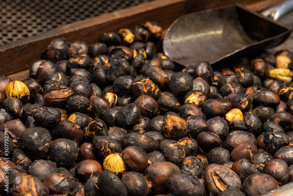 Roasted chestnuts, typical dessert of the festival of All Saints in Catalonia Roasted chestnuts, typical dessert of the festival of All Saints in Catalonia