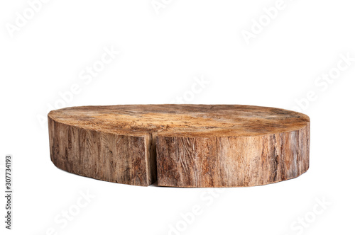 round stand, background aged wood close-up isolated on white background