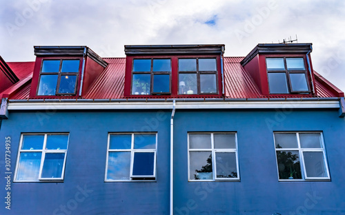 Wallpaper Mural Red Blue Corrugated Iron House Street Reykjavik Iceland Torontodigital.ca