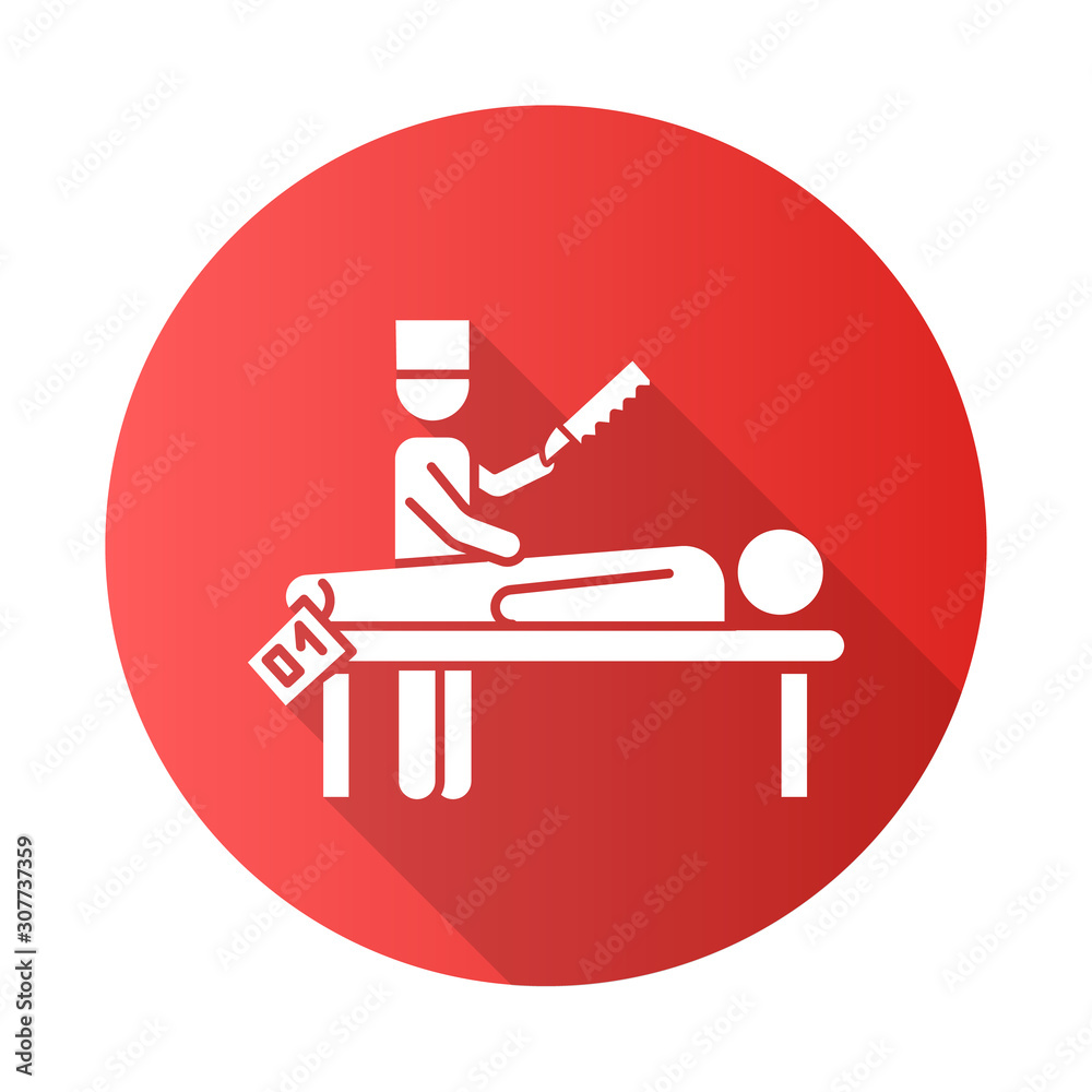 Autopsy red flat design long shadow glyph icon. Disambiguation. Deceased patient. Corpse with tag. Body in morgue. Death cause. Medical forensic procedure. Pathologist. Vector silhouette illustration Autopsy red flat design long shadow glyph icon. Disambiguation. Deceased patient. Corpse with tag. Body in morgue. Death cause. Medical forensic procedure. Pathologist. Vector silhouette illustration